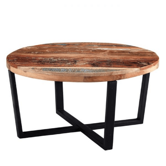 round reclaimed wood coffee table