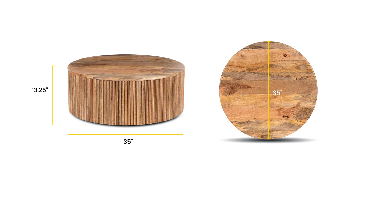 mango wood storage coffee table in round shape