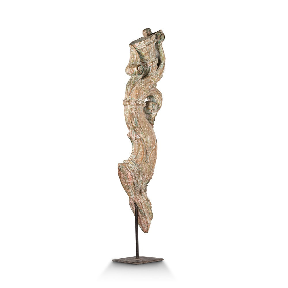Large wooden sculpture on stand for living room