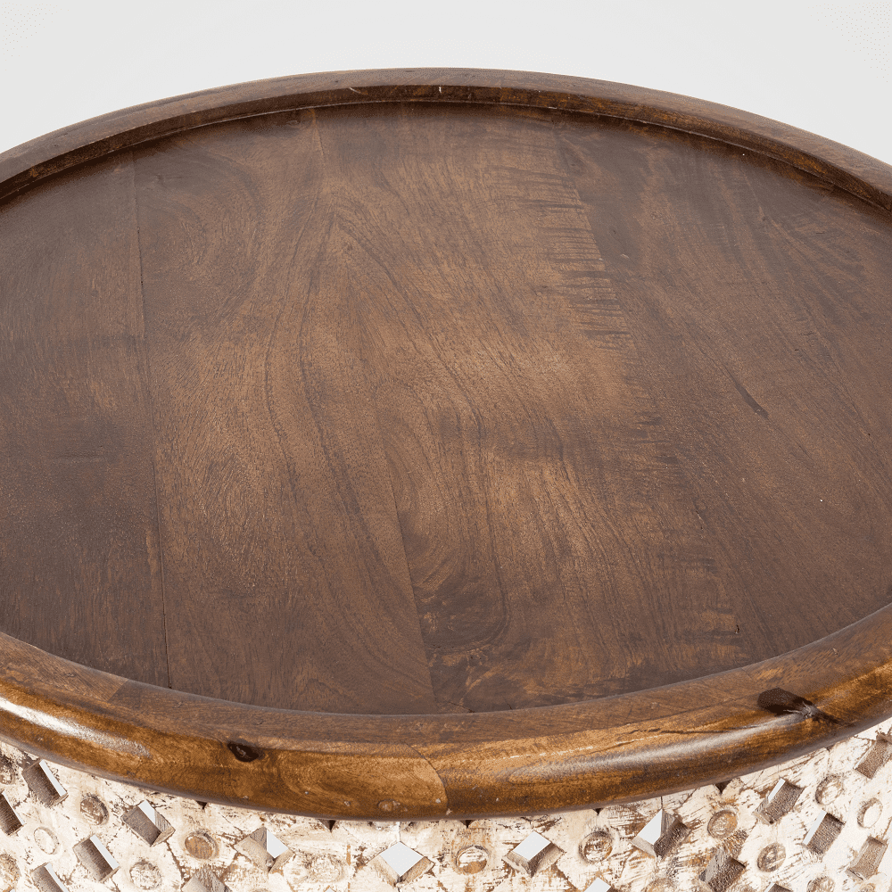 white distressed round coffee table