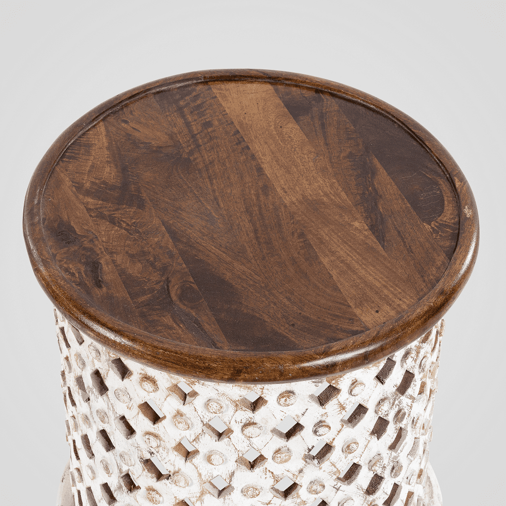 white drum end table