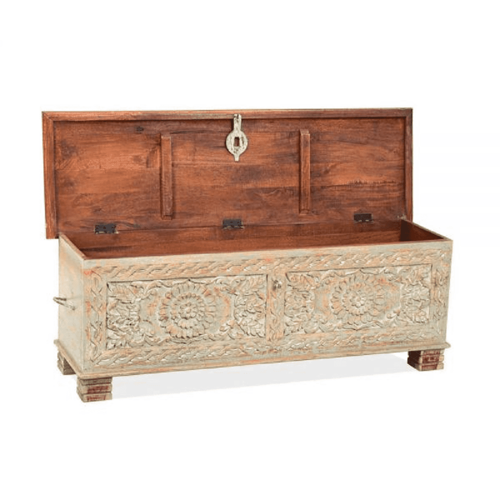 Distressed rustic wooden trunk as coffee table online india with storage